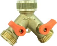 GASMIS Y-Verteiler G 3/4", Messing 2-Wege Wasserverteiler für gleichzeitigen Anschluss von zwei Geräten, 2-Wege-Verteiler, Wasserdurchfluss Regulier und Absperrbar, 1 Stück