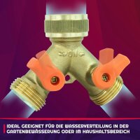GASMIS Y-Verteiler G 3/4", Messing 2-Wege Wasserverteiler für gleichzeitigen Anschluss von zwei Geräten, 2-Wege-Verteiler, Wasserdurchfluss Regulier und Absperrbar, 1 Stück