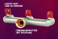 GASMIS 3-Wege Wasserverteiler G 3/4", 3-Fach Verteiler aus Messing mit Absperrhähnen, Wasserdurchfluss Regulier und Absperrbar, 1 Stück