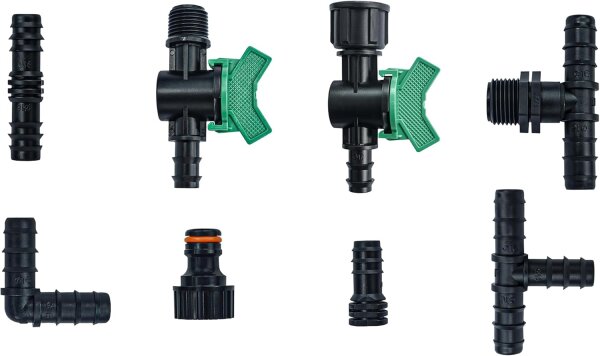 GASMIS 42 Stück Zubehör-Set für Perlschlauch/Tropfschlauch 16 mm