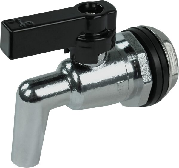 GASMIS Auslaufhahn für Regentonne, aus Messing verchromt - Made in Italy - Wasserhahn für Regenwassertonne, 2 Dichtungen, Kontermutter, 3/8" AG 16,7 mm