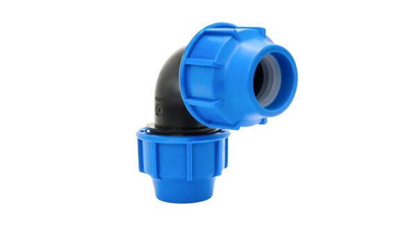GASMIS 25er PP Bogen mit Klemmverbinder, Winkel 90° für 25mm PE Rohr, Blau