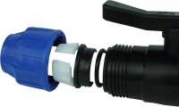 GASMIS PP Kugelhahn 2 Fach Klemmmuffe Klemm x Klemm PP Klemmfitting Klemmverbinder PP-Kugelventil PP Absperrhahn mit Beidseitiger Klemmringverschraubung für PE-Rohre Absperrkugelhahn PN 16 Bar