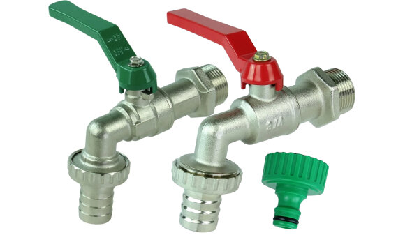 GASMIS Auslaufhahn inkl Hahnverbinder verschiedene Größen - Made in Italy, Grün/Rot